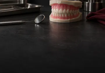 Modelo dental e instrumental sobre una superficie de trabajo